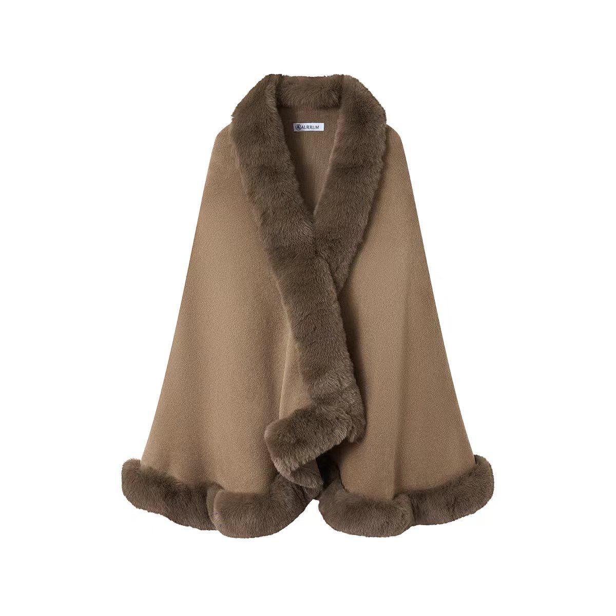 Faux Fur Trim Cape Wrap