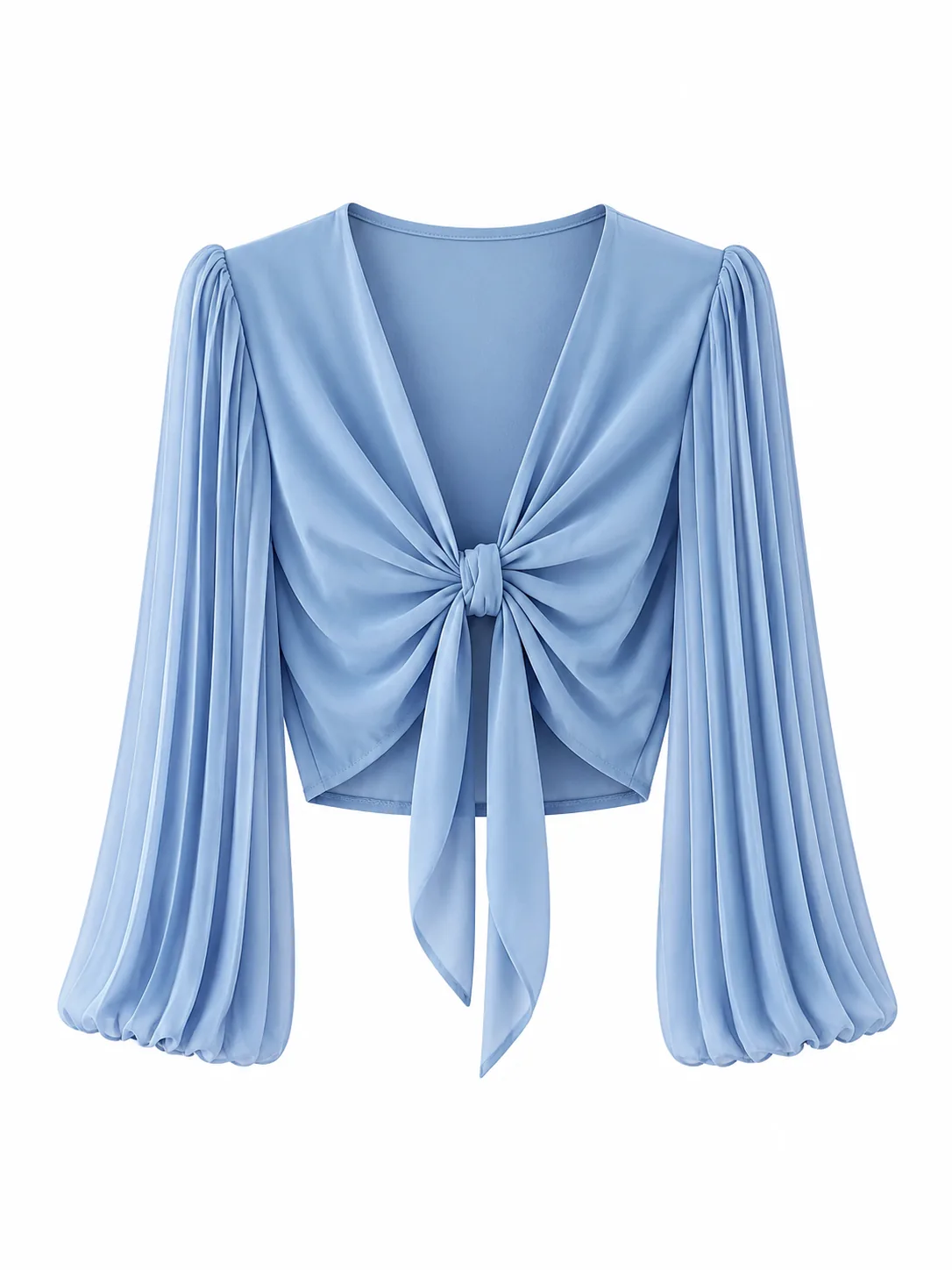Women’s Sheer Tie Front Puff Sleeve Crop Blouse